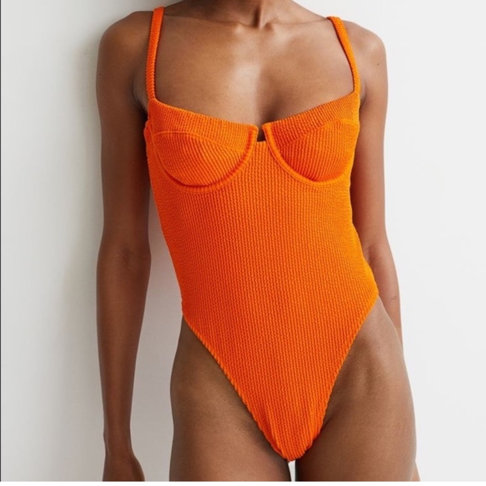 H&M Bright Orange Bustier Swimsuit size L